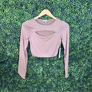 Brown long sleeve peekaboo cut out crop top